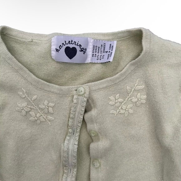 Vintage Hartstrings Green Button Up Cardigan With Floral Trim Size 4 - Picture 2 of 3